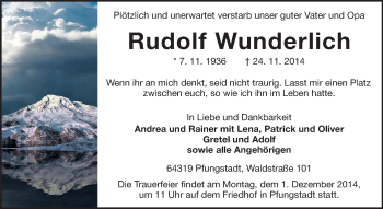 Traueranzeige von Rudolf Wunderlich von Echo-Zeitungen (Gesamtausgabe)