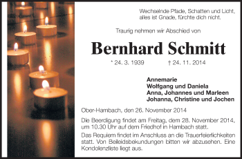 Traueranzeige von Bernhard Schmitt von Starkenburger Echo