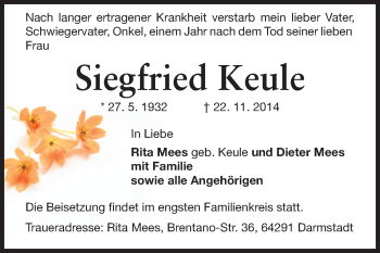 Traueranzeige von Siegfried Keule von Echo-Zeitungen (Gesamtausgabe)