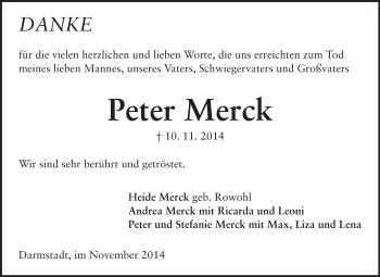 Traueranzeige von Peter Merck von Echo-Zeitungen (Gesamtausgabe)