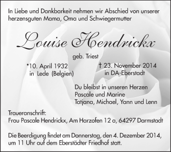 Traueranzeige von Louise Hendrickx von Echo-Zeitungen (Gesamtausgabe)