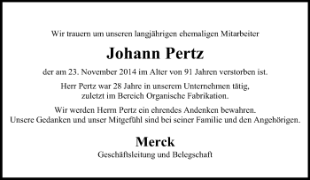 Traueranzeige von Johann Pertz von Echo-Zeitungen (Gesamtausgabe)