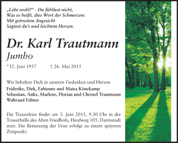 Traueranzeige von Karl Trautmann von Echo-Zeitungen (Gesamtausgabe)