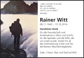 Traueranzeige von Rainer Witt von Echo-Zeitungen (Gesamtausgabe)