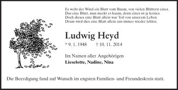 Traueranzeige von Ludwig Heyd von Starkenburger Echo