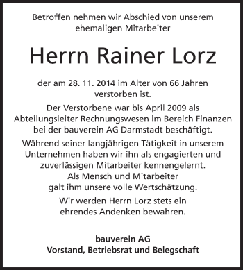Traueranzeige von Rainer Lorz von Echo-Zeitungen (Gesamtausgabe)