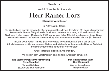 Traueranzeige von Rainer Lorz von Echo-Zeitungen (Gesamtausgabe)