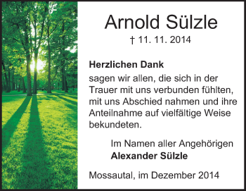 Traueranzeige von Arnold Sülzle von Odenwälder Echo