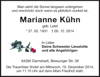 Traueranzeige von Marianne Kühn von Echo-Zeitungen (Gesamtausgabe)