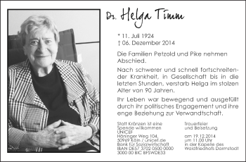 Traueranzeige von Helga Timm von Echo-Zeitungen (Gesamtausgabe)