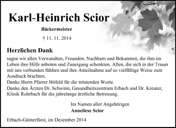 Traueranzeige von Karl-Heinrich Scior von Odenwälder Echo
