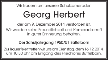 Traueranzeige von Georg Herbert von Rüsselsheimer Echo, Groß-Gerauer-Echo, Ried Echo