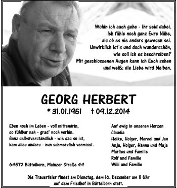 Traueranzeige von Georg Herbert von Rüsselsheimer Echo, Groß-Gerauer-Echo, Ried Echo