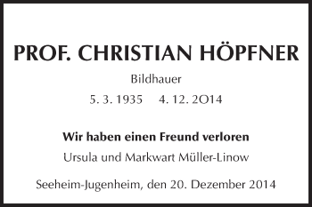 Traueranzeige von Christian Höpfner von Echo-Zeitungen (Gesamtausgabe)