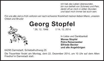 Traueranzeige von Georg Stopfel von Echo-Zeitungen (Gesamtausgabe)