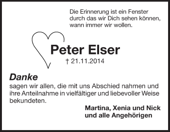 Traueranzeige von Peter Elser von Echo-Zeitungen (Gesamtausgabe)