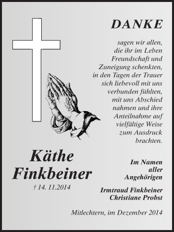 Traueranzeige von Käthe Finkbeiner von Starkenburger Echo