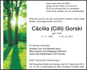 Traueranzeige von Cäcilia Gorski von Echo-Zeitungen (Gesamtausgabe)