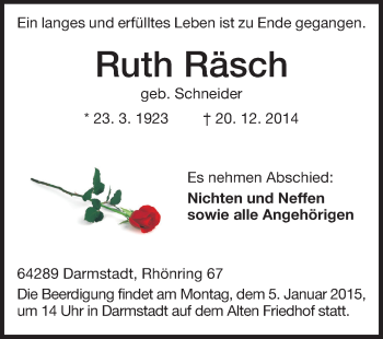 Traueranzeige von Ruth Räsch von Echo-Zeitungen (Gesamtausgabe)