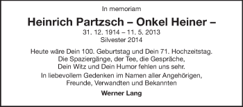 Traueranzeige von Heinrich Partzsch von Echo-Zeitungen (Gesamtausgabe)