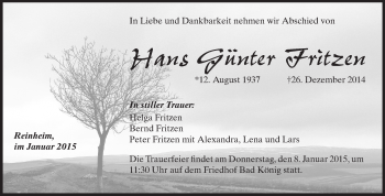 Traueranzeige von Hans Günter Fritzen von Echo-Zeitungen (Gesamtausgabe)