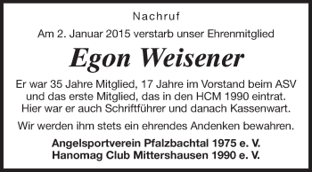 Traueranzeige von Egon Weisener von Starkenburger Echo
