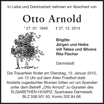Traueranzeige von Otto Arnold von Echo-Zeitungen (Gesamtausgabe)