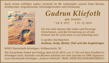 Traueranzeige von Gudrun Kliefoth von Echo-Zeitungen (Gesamtausgabe)