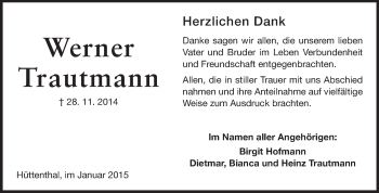 Traueranzeige von Werner Trautmann von Odenwälder Echo