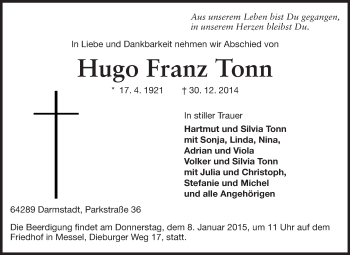 Traueranzeige von Hugo Franz Tonn von Echo-Zeitungen (Gesamtausgabe)