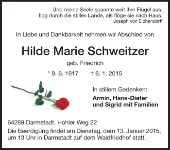 Traueranzeige von Hilde Marie Schweitzer von Echo-Zeitungen (Gesamtausgabe)