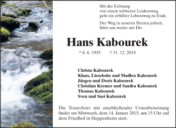 Traueranzeige von Hans Kabourek von Starkenburger Echo