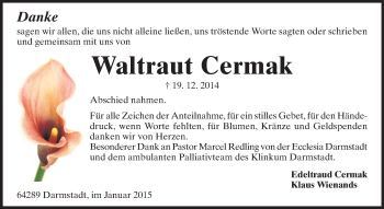 Traueranzeige von Waltraud Cermak von Echo-Zeitungen (Gesamtausgabe)