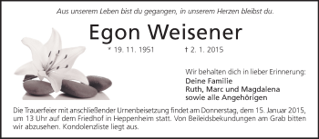 Traueranzeige von Egon Weisener von Starkenburger Echo
