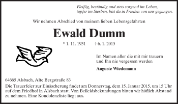 Traueranzeige von Ewald Dumm von Echo-Zeitungen (Gesamtausgabe)