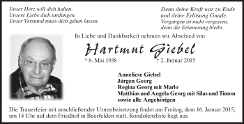 Traueranzeige von Hartmut Giebel von Odenwälder Echo