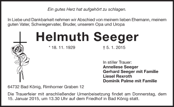 Traueranzeige von Helmuth Seeger von Odenwälder Echo