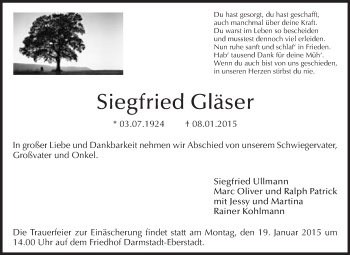 Traueranzeige von Siegfried Gläser von Echo-Zeitungen (Gesamtausgabe)