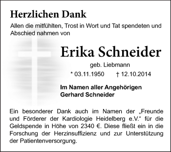 Traueranzeige von Erika Schneider von Echo-Zeitungen (Gesamtausgabe)