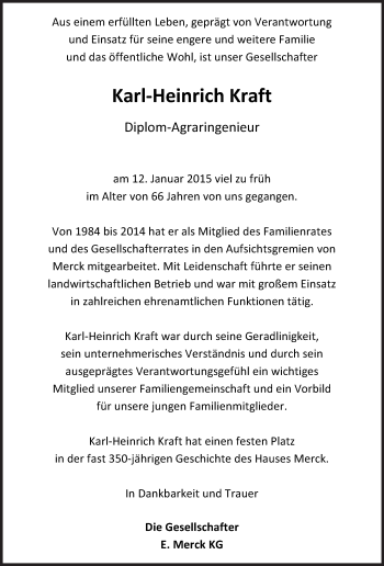 Traueranzeige von Karl-Heinrich Kraft von Echo-Zeitungen (Gesamtausgabe)