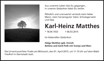 Traueranzeige von Karl-Heinz Matthes von Echo-Zeitungen (Gesamtausgabe)