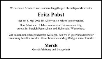 Traueranzeige von Fritz Pabst von Echo-Zeitungen (Gesamtausgabe)