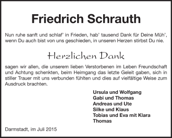 Traueranzeige von Friedrich Schrauth von Echo-Zeitungen (Gesamtausgabe)
