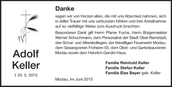 Traueranzeige von Adolf Keller von Echo-Zeitungen (Gesamtausgabe)