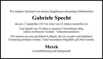 Traueranzeige von Gabriele Specht von trauer.echo-online.de