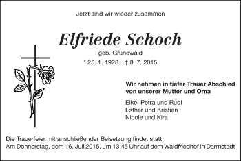 Traueranzeige von Elfriede Schoch von Echo-Zeitungen (Gesamtausgabe)