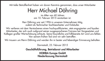 Traueranzeige von Michael Döhring von Echo-Zeitungen (Gesamtausgabe)