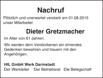 Traueranzeige von Dieter Gretzmacher von trauer.echo-online.de