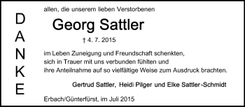 Traueranzeige von Georg Sattler von Odenwälder Echo