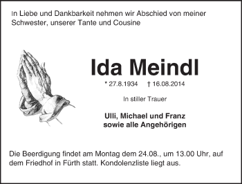 Traueranzeige von Ida Meindl von trauer.echo-online.de